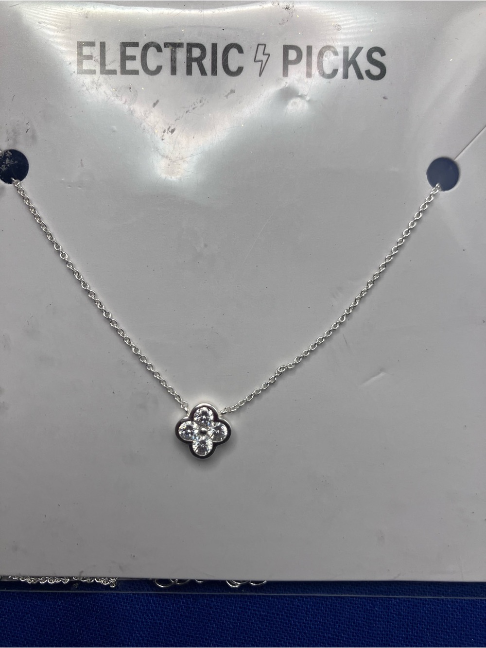 Electric Picks Silver Clover Pendant Necklace with Clear Stones